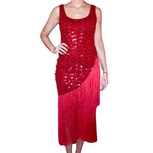 Vintage Red Sequin Party Cocktail Flapper Dress